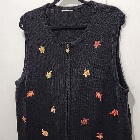 Breckenridge Women's Fall Leaves & Pumpkins Zip Up Vest Size XL - Picture 2 of 10